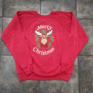 Vintage 90s I.C.U. Men's Large Merry Christmas Reindeer Crewneck Sweatshirt